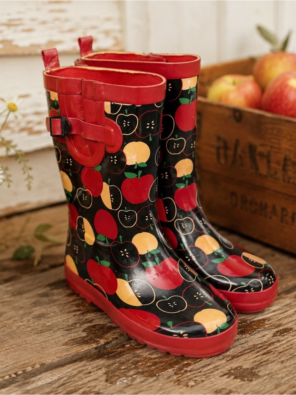 Gymboree Apple Print Rain Boots Kids Size 1
